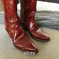 Lucchese RARE Vintage Patent Red Cowgirl Cowboy Western Boots Scalloped Top 6