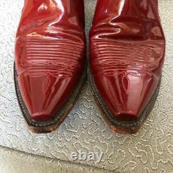 Lucchese RARE Vintage Patent Red Cowgirl Cowboy Western Boots Scalloped Top 6