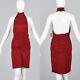 M 1980s 80s Nos Anne Klein Red Halter Bodycon Mini Dress Silk Cashmere Knit Sexy