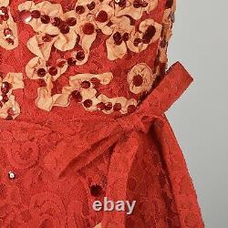 M Vintage 1940s 40s Patric of Miss America Red Lace Party Dress Formal Midi Rare