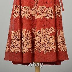 M Vintage 1940s 40s Patric of Miss America Red Lace Party Dress Formal Midi Rare