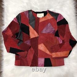 MARGARET GODFREY VTG 70s/80s Size 14 Red Black Pink Suede & Leather Patch Jacket
