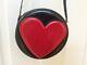 Moschino Redwall Black Leather Red Heart Circle Round Shoulder Bag Vintage