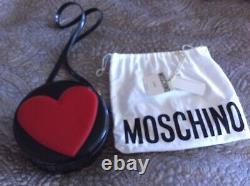 MOSCHINO Redwall Black Leather Red Heart Circle Round Shoulder Bag Vintage