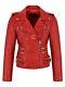 Mystique Ladies Red Vintage Wash Wax Biker Motorcycle Style Leather Jacket 7113