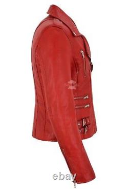 MYSTIQUE Ladies RED Vintage WASH WAX Biker Motorcycle Style Leather Jacket 7113