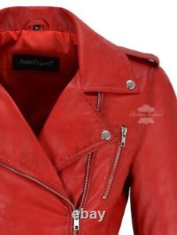 MYSTIQUE Ladies RED Vintage WASH WAX Biker Motorcycle Style Leather Jacket 7113