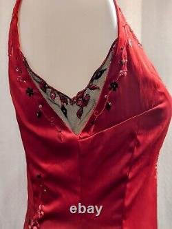 Mandalay Rare! Red Vintage Y2K Silk Beaded Cocktail Dress Size Medium