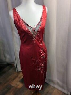 Mandalay Rare! Red Vintage Y2K Silk Beaded Cocktail Dress Size Medium