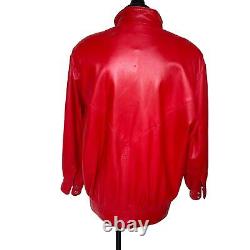 Maxima Vintage Womens Leather Bomber Jacket Red Size XS Snap Front Oversized USA
