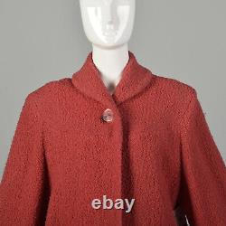 Medium 1950s Coat Red Boucle Wool Rockabilly Swing Jacket Wide Cuffs Vintage