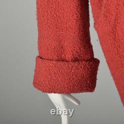 Medium 1950s Coat Red Boucle Wool Rockabilly Swing Jacket Wide Cuffs Vintage