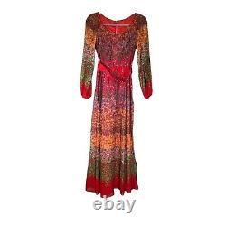 Miss Elliette Maxi Dress XS Red Floral Peasant Long Sleeve Vintage New