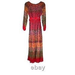 Miss Elliette Maxi Dress XS Red Floral Peasant Long Sleeve Vintage New