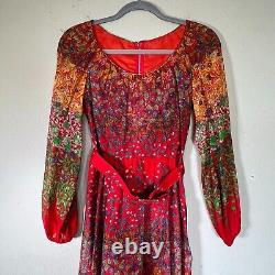 Miss Elliette Maxi Dress XS Red Floral Peasant Long Sleeve Vintage New