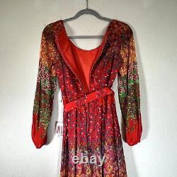 Miss Elliette Maxi Dress XS Red Floral Peasant Long Sleeve Vintage New