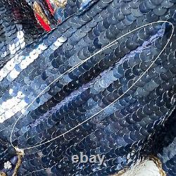 Modi Womens Vintage Full Sequin Beaded Nautical Jacket Size M 8-10 Navy Blue Red