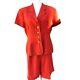 Mondi Womens Short Suit Size Medium Vintage Orange Red Silk Linen Button Front