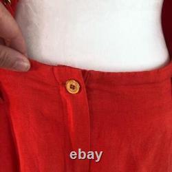 Mondi Womens Short Suit Size Medium Vintage Orange Red Silk Linen Button Front