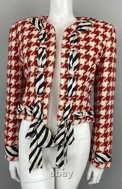Moschino Cheap Chic Red Houndstooth Ribbon Jacket It46 Uk12 14 Us8 10 Aso Rare