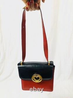 Moschino Redwall Red Black Leather Gold Tone Heart Shoulder Bag Vintage