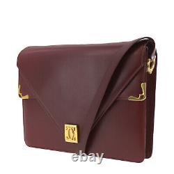 Must de Cartier Logos Shoulder Bag Bordeaux Leather Vintage Authentic #NN314 O