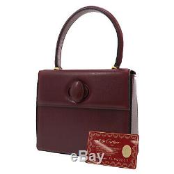 Must de Cartier Logos Small Hand Bag Bordeaux Leather Vintage Auth #LL423 O JUNK