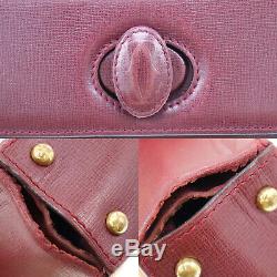 Must de Cartier Logos Small Hand Bag Bordeaux Leather Vintage Auth #LL423 O JUNK