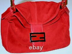 NEW! Authentic Vintage FENDI Red Suede Leather Flap FF Buckle Hand Bag Purse