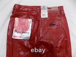 NEW Vtg PEPE Jeans London RED SNAKESKIN Print PLEATHER Pants VENUMM Womens 25X32