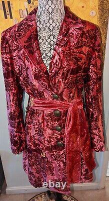 NWOT RARE Tracy Porter Raspberry Red Velvet Chinoiserie Style Coat Lined MEDIUM