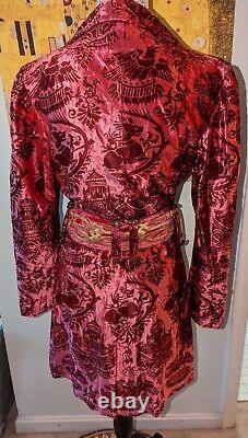 NWOT RARE Tracy Porter Raspberry Red Velvet Chinoiserie Style Coat Lined MEDIUM