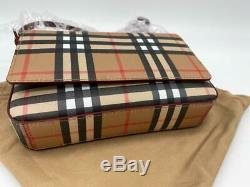 NWT BURBERRY Hampshire Vintage Check Bonded Leather Small CrossBody Clutch Bag