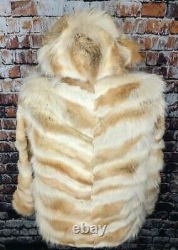 Neiman Marcus Vintage Two-Tone FOX Fur Coat Jacket Hooded Womens Large White Red