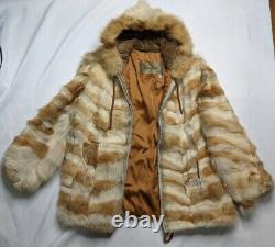 Neiman Marcus Vintage Two-Tone FOX Fur Coat Jacket Hooded Womens Large White Red
