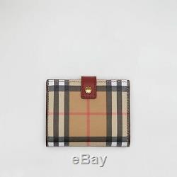 New Genuine BURBERRY Small Vintage Check and Leather Folding Wallet Crimson