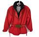 Obermeyer Ski Jacket Womens Petite 8 Red Embroidery Belted Vintage