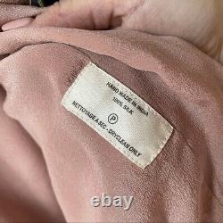 Olivia Dar Vintage Boho Embroidery Silk Bomber Jacket Pink Women's Size M