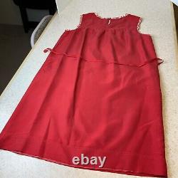 Oscar De La Renta 1970's Red Silk Mod Housedress Lined Short Dress Women's 12