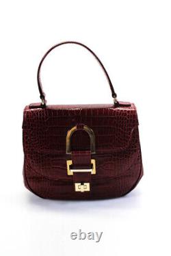 Oscar de la Renta Womens Medium Vintage Crocodile Skin Shoulder Handbag Red