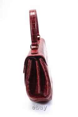Oscar de la Renta Womens Medium Vintage Crocodile Skin Shoulder Handbag Red