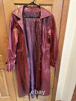 Oxblood Red Leather Trench Coat Vintage Sz Medium/Large 13/14 Fashion Duster