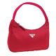 Prada Logos Hand Bag Pouch #28 Purse Red Nylon Vintage Italy Authentic Ak39743