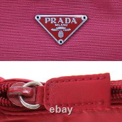 PRADA Logos Hand Bag Red Nylon Made in Italy Vintage Authentic #AC350 O