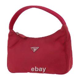 PRADA Logos Used Hand Bag Red Nylon Made in Italy Vintage Authentic #AC350 O