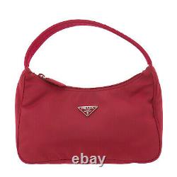 PRADA Logos Used Hand Bag Red Nylon Made in Italy Vintage Authentic #AC350 O