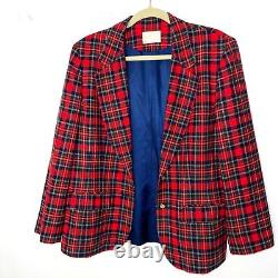 Pendleton Vintage Womens Wool Blazer Red Size 14 Tartan Plaid Two Button Jacket