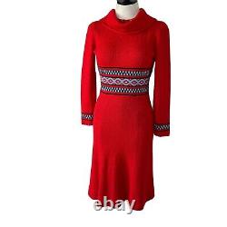 Picardo Knits Sweater Dress Size Small Vintage Red Knit Fitted Midi Cowl Neck