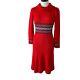 Picardo Knits Sweater Dress Size Small Vintage Red Knit Fitted Midi Cowl Neck