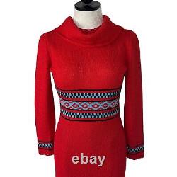 Picardo Knits Sweater Dress Size Small Vintage Red Knit Fitted Midi Cowl Neck